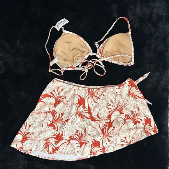 Old Navy Red Rust Tropical Bikini Set w/ Skirt Womens L NWT Pineapple Print Swim - Picture 8 of 11